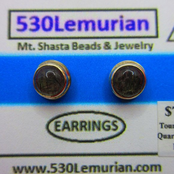 Tourmalinated Quartz Stud Gemstone Sterling Silver Earrings - Picture 1 of 2